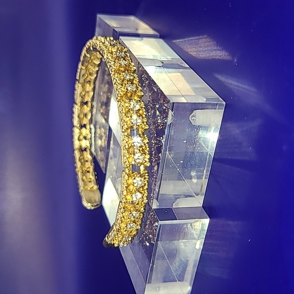 Gold toned cuff bracelet with faux diamonds - Picture 1 of 6